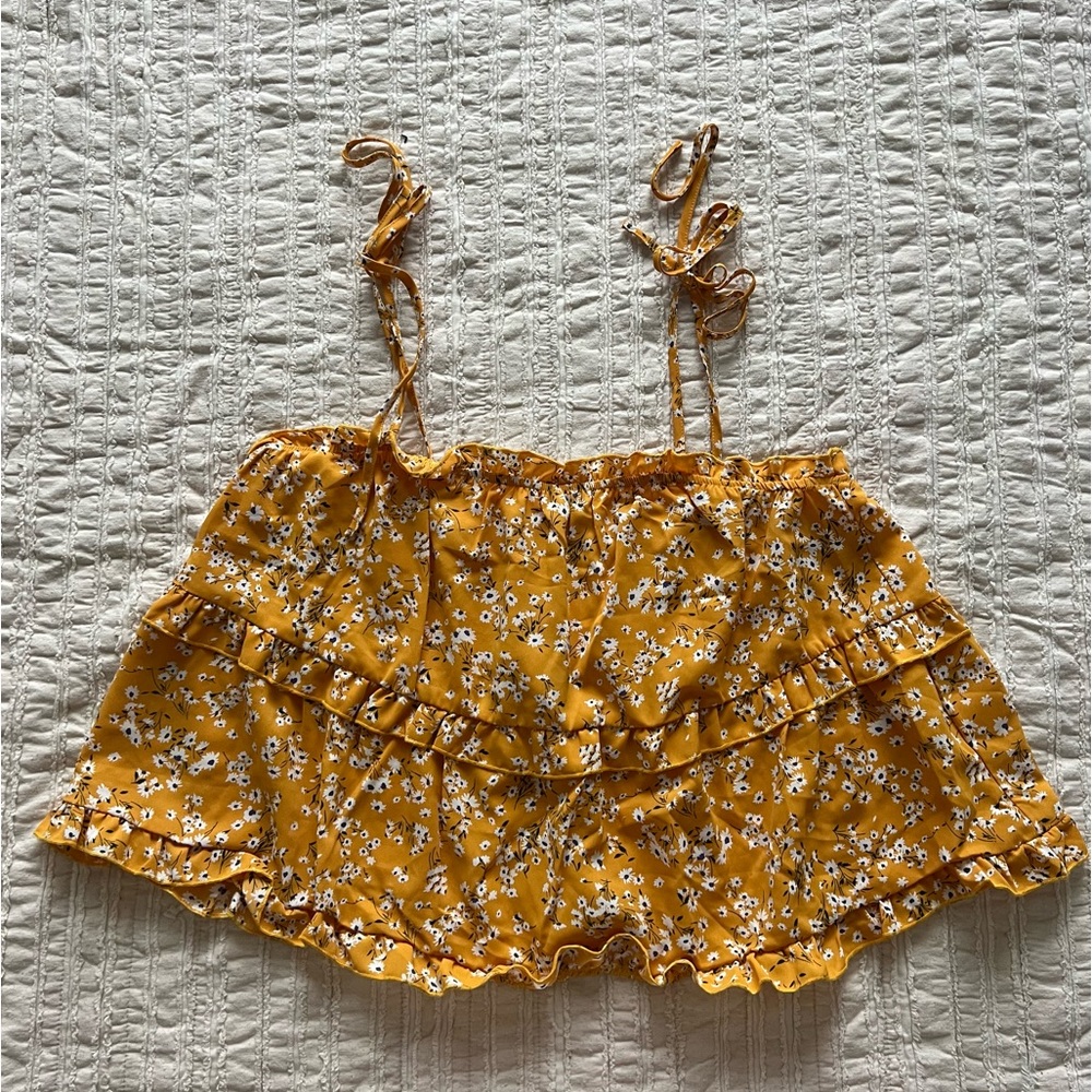 SHEIN Tie-Sleeve Floral Babydoll Top - L